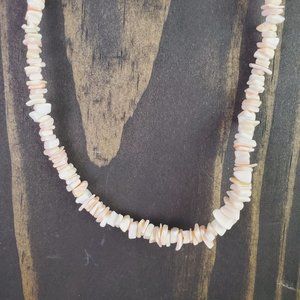 Vintage Pink & White Mini Flat Puka Shell Necklace, 17"